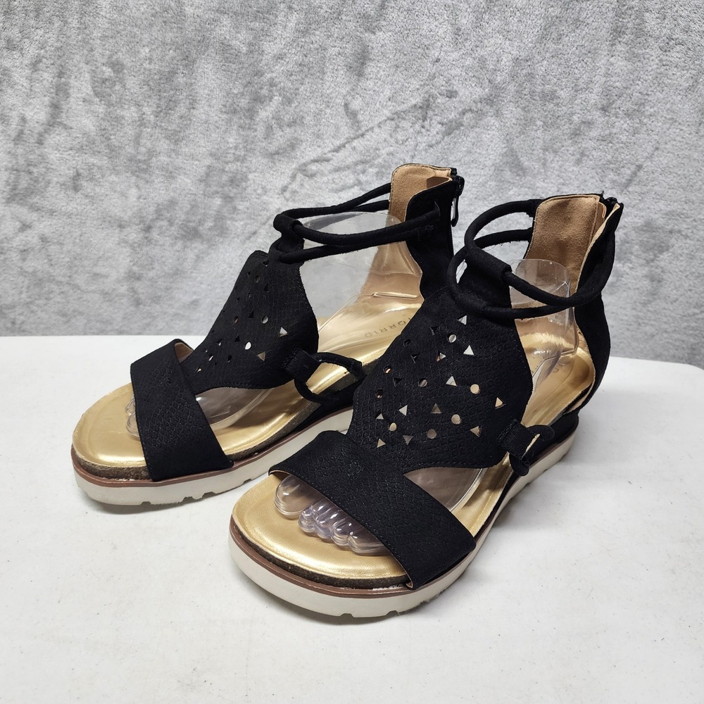 Torrid Sandals Womens Size 9.5 Extra Wide Black Laser Cut Gladiator Zip 9.5WW